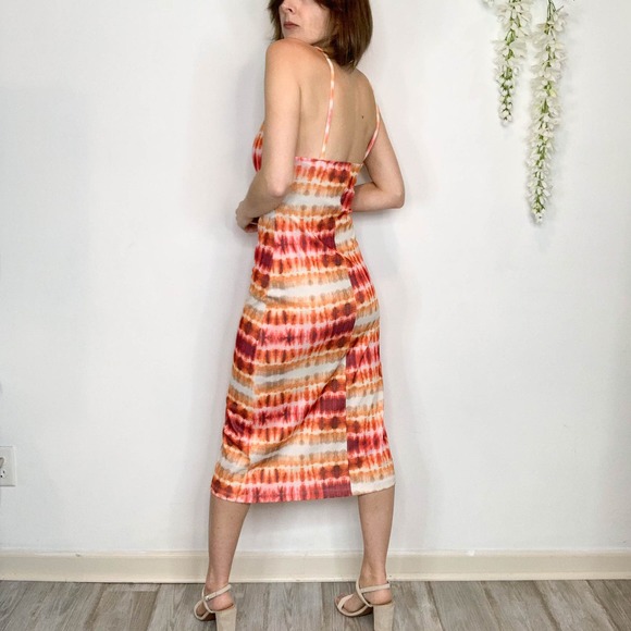 ZARA 90s y2k slip dress tie-dye midi orange celebutante 2733 - Picture 2 of 10